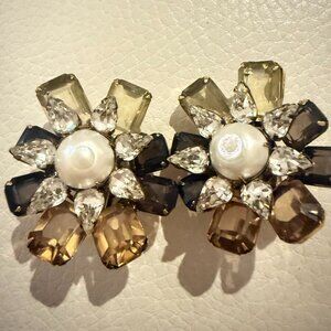 CLASSY ELEGANT SIGNED IRADJ MOINI PEARL SMOKY QUARTZ CITRINE CLIP EARRINGS